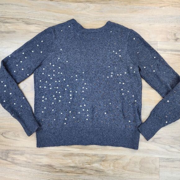 🔺️Loft Gray Star Sequined Knit Buttoned Vneck Cardigan Sweater Medium - Picture 3 of 12